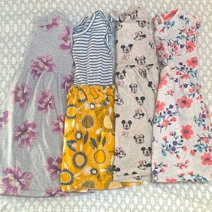 Set of Four Girls' Dresses with Floral and Character Prints